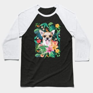 Tropical Short Haired Fawn and White Chihuahua Baseball T-Shirt